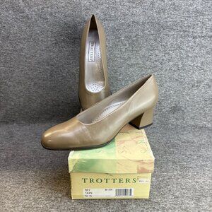 ✅Womens 10M Vintage Trotters May Taupe Leather Pumps  Block Heel NOS